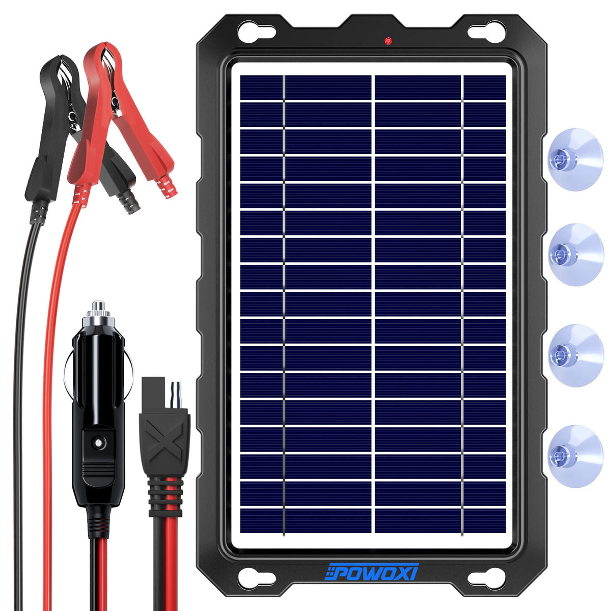Powoxi upgraded 7.5W solar panel trickle charger ensures steady car charging.