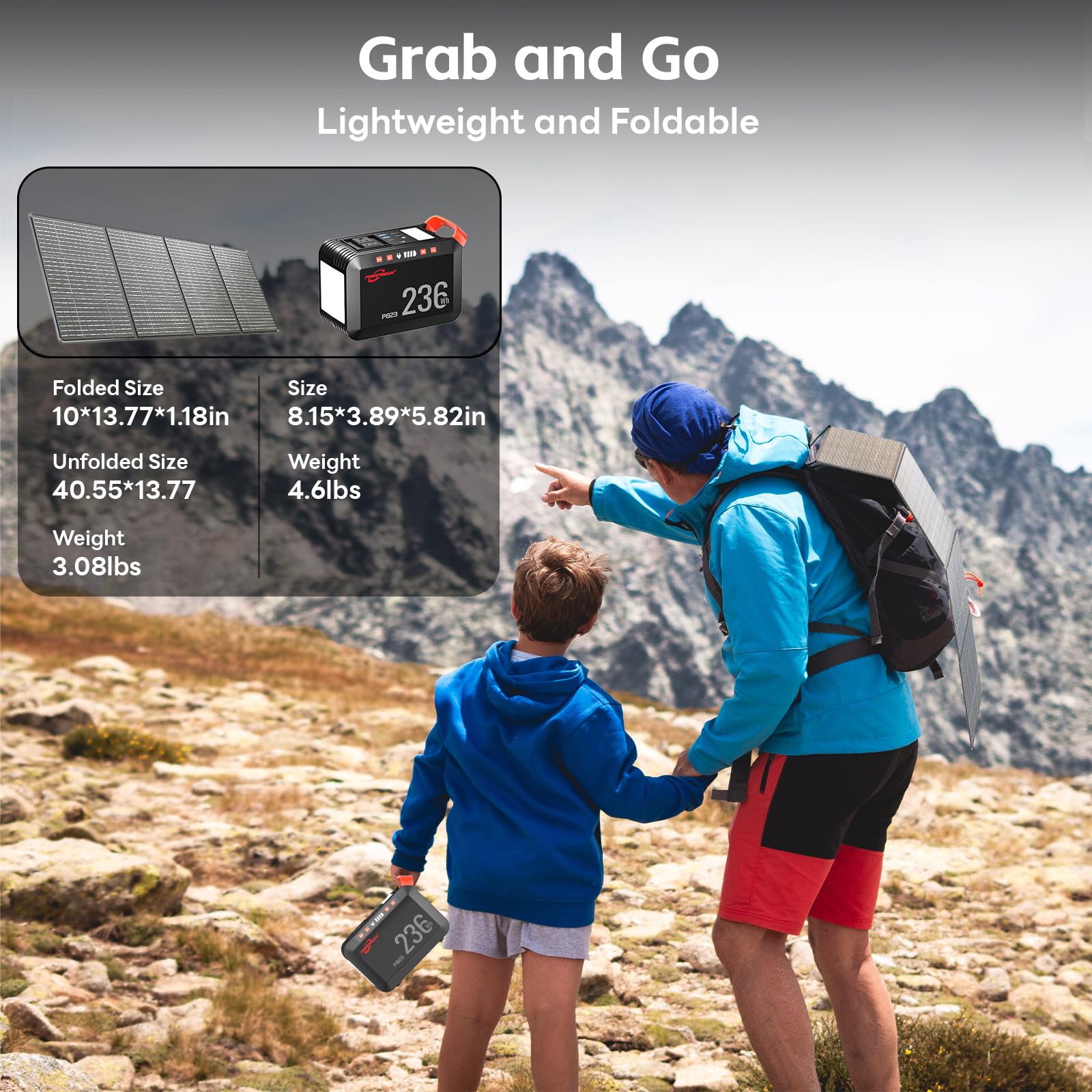 Powstream 300W generator compact dimensions and light weight for easy carry
