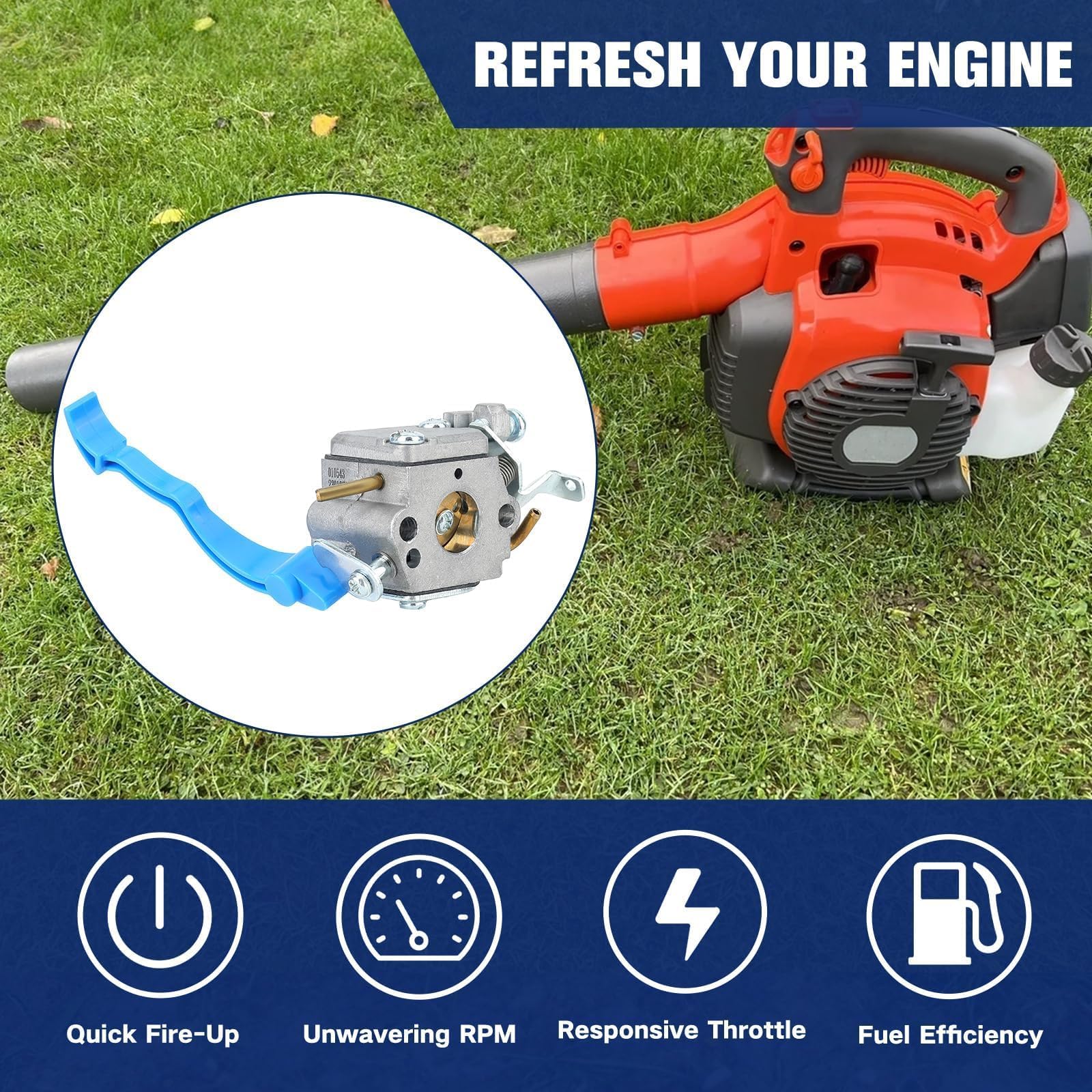 Powtol 125B carburetor spark plug element highlights quick tuning benefits.