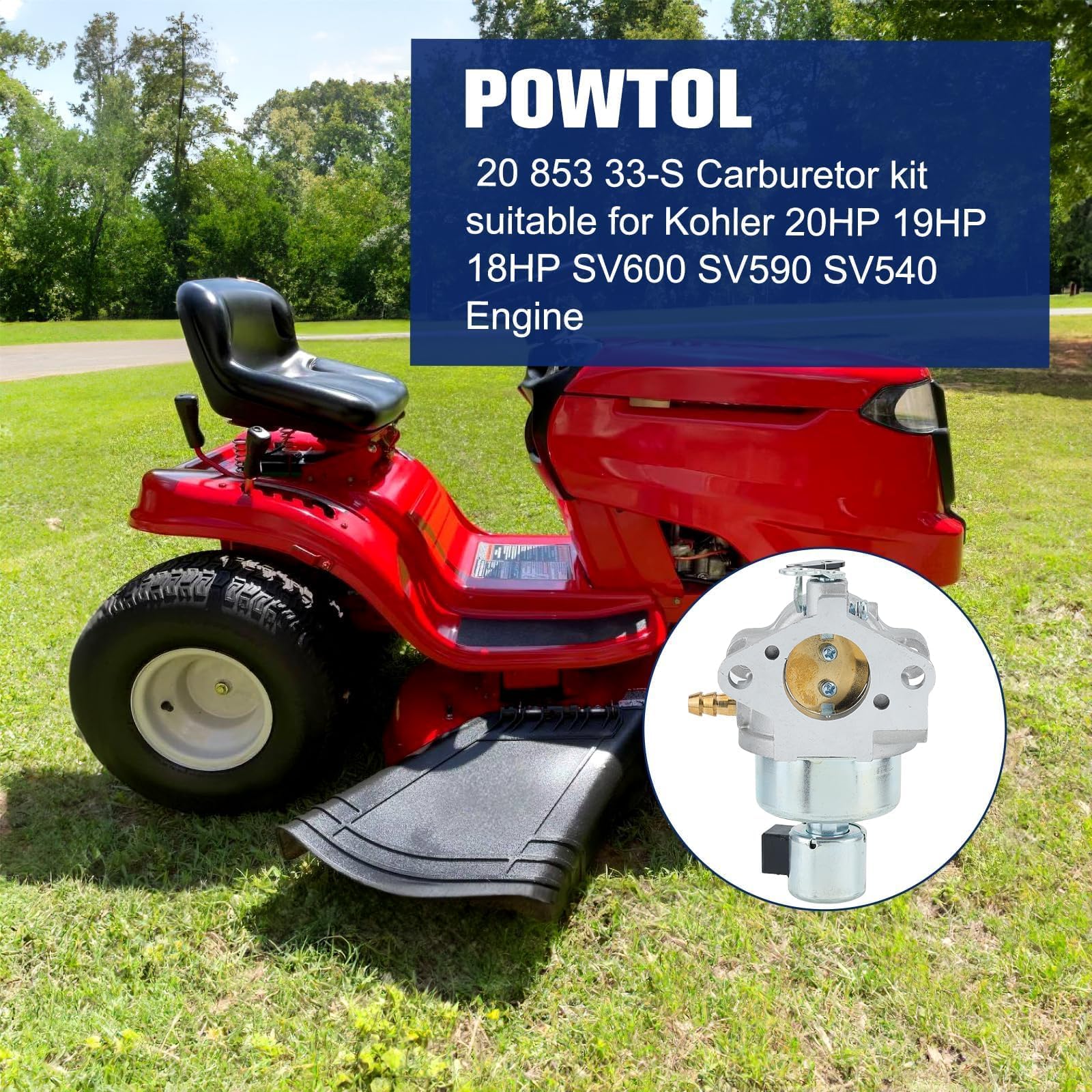 Powtol carburetor side view highlighting compact, durable construction.