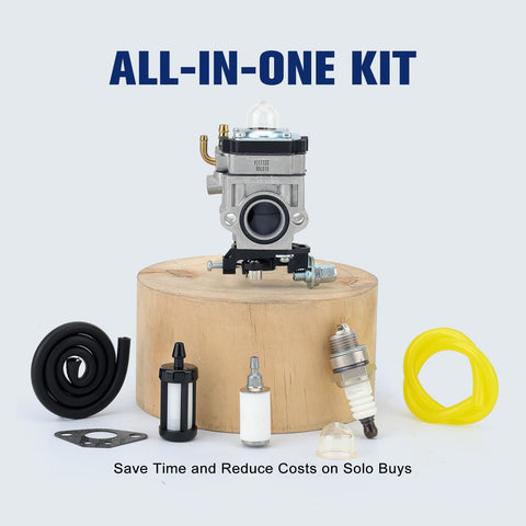 Powtol 300486 carburetor assembly parts arranged for easy maintenance.