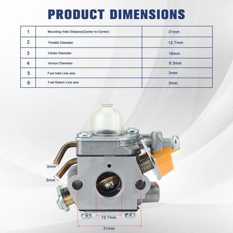 Powtol carburetor with included fuel line components for Ryobi