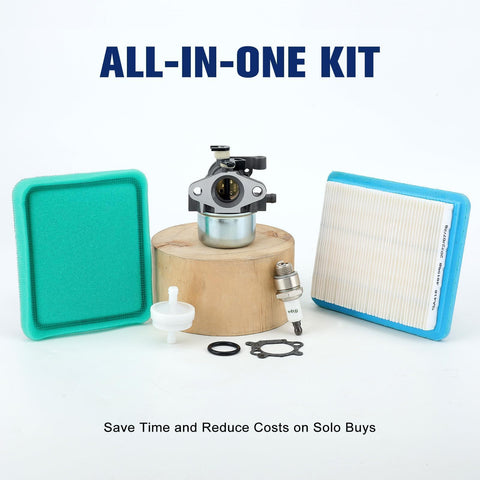 Powtol 799866 kit included image showing air filter and spark plug.