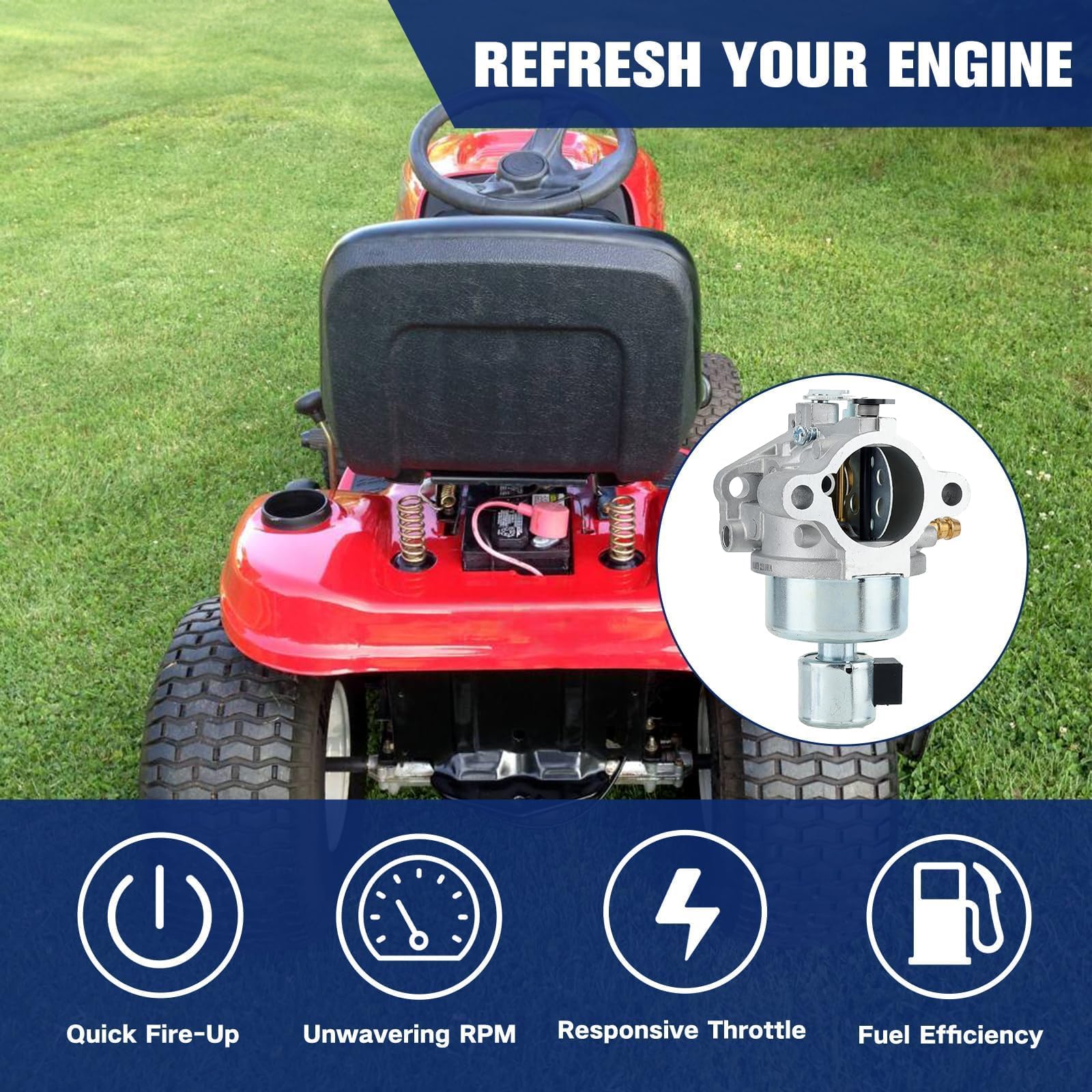 Powtol carburetor package includes fuel filter and gasket kit for quick setup.
