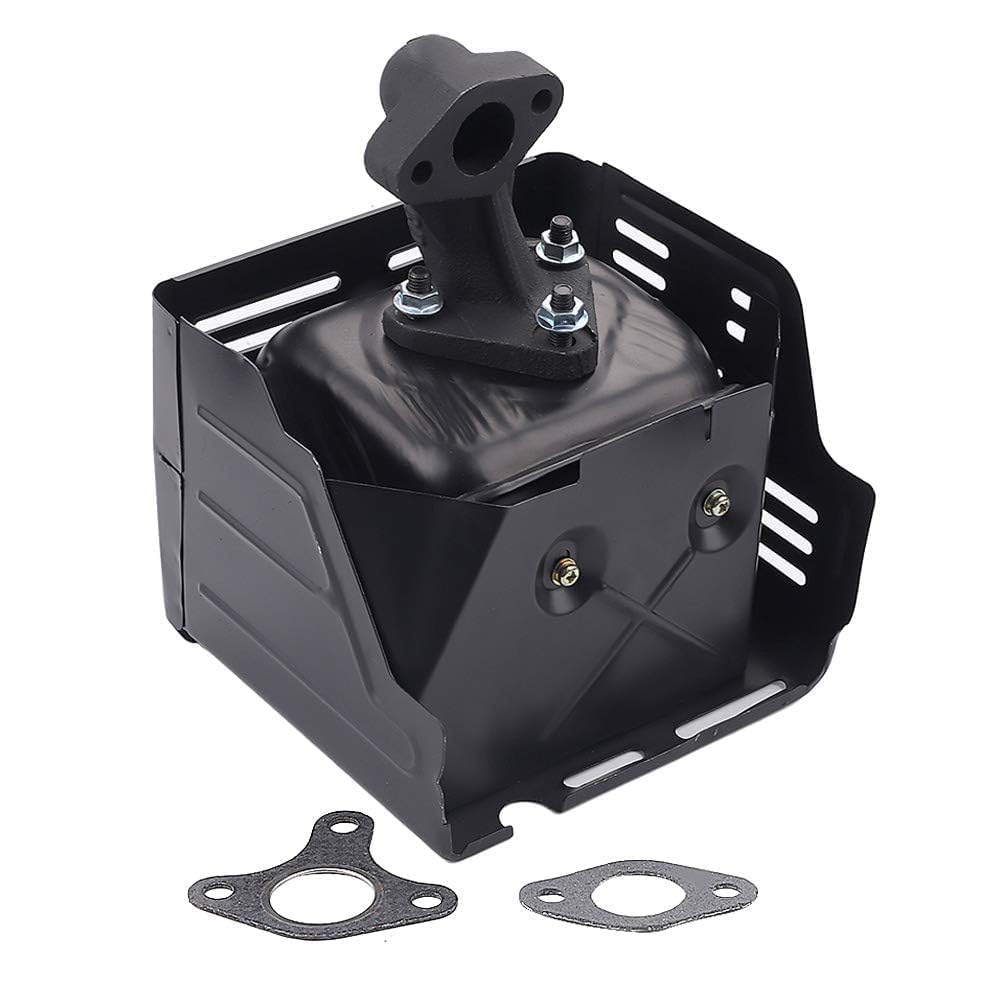 Powtol GX390 muffler assembly showing inlet and outlet for Honda GX340/GX390 engines.