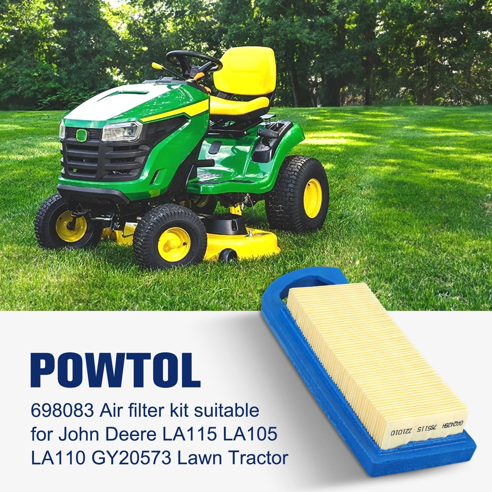Powtol GY20573 air filter kit for John Deere LA105 ready for replacement