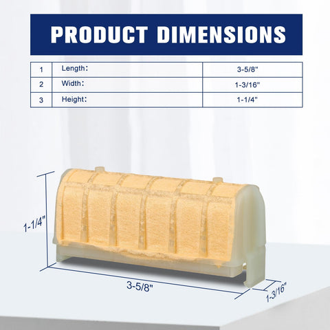 Powtol MS250 filter dimensions shown for precise fit.