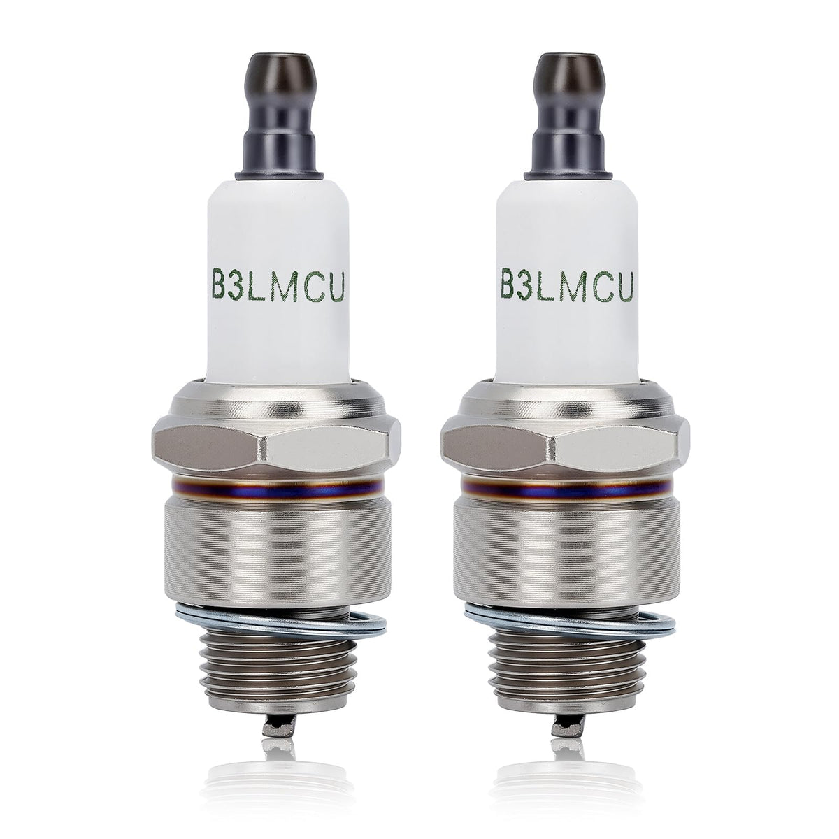Powtol RJ19LM spark plug pack front view shows compatibility with Champion engines