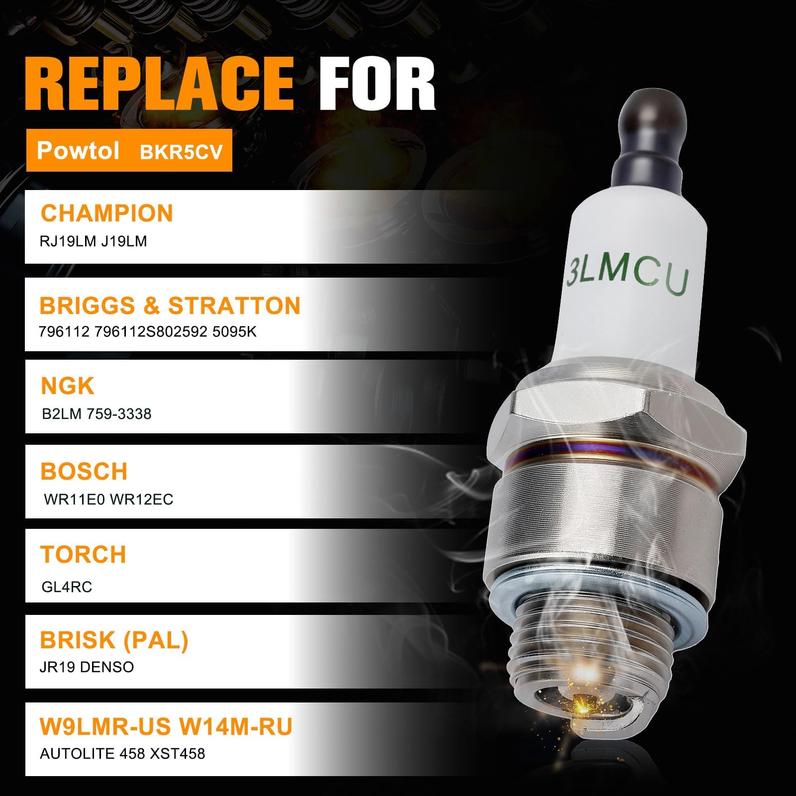 Powtol RJ19LM spark plug side view highlights robust electrode design for reliable ignition