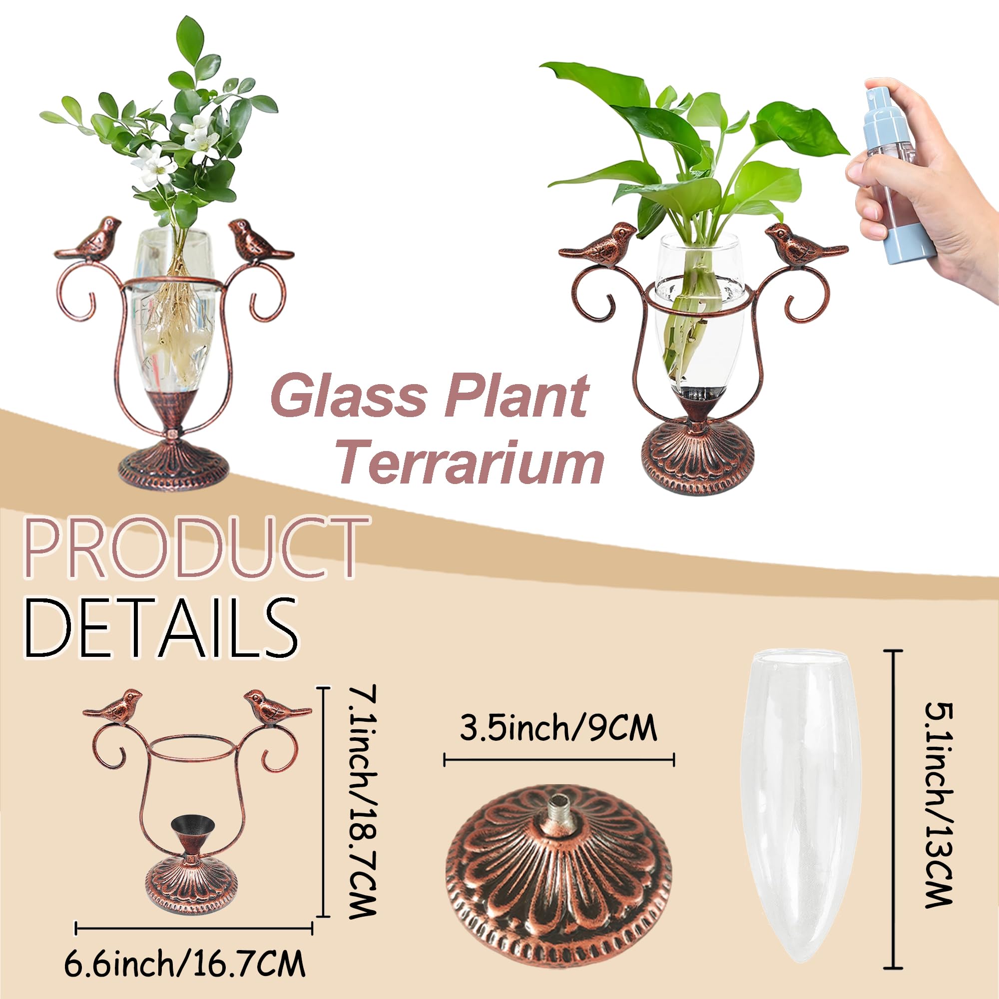 POXOHO desk terrarium with copper bird enhances small-space decor