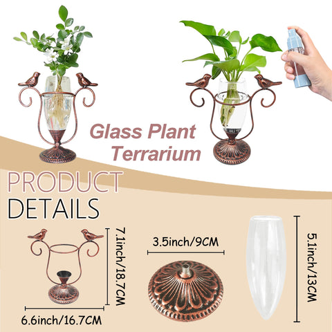 POXOHO desk terrarium with copper bird enhances small-space decor