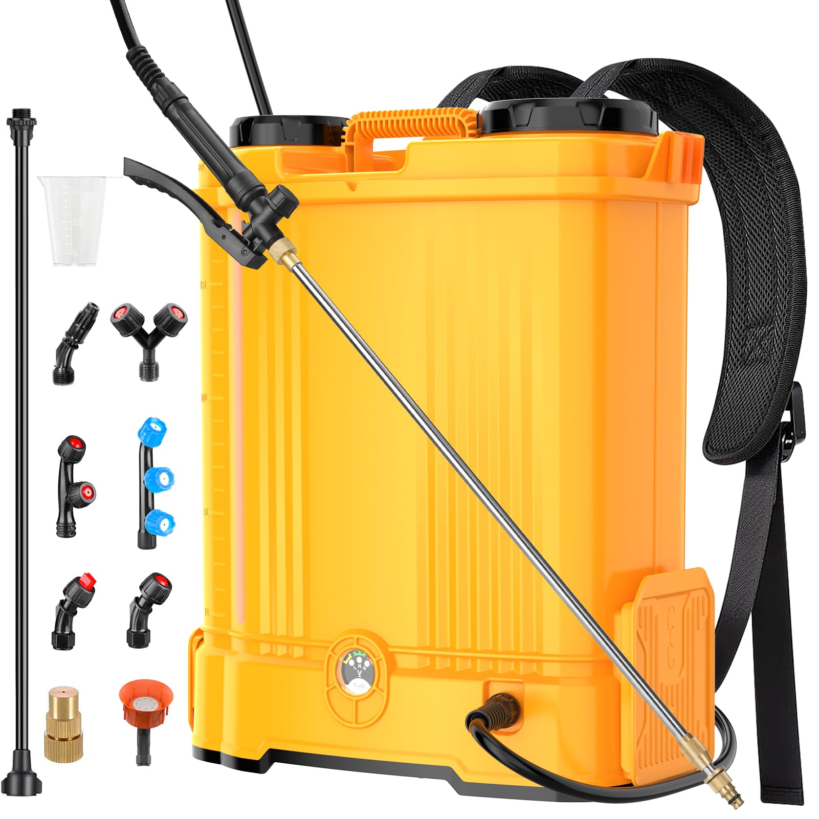 Poxsmuly backpack sprayer with 5.3-gallon tank for extended yard coverage.