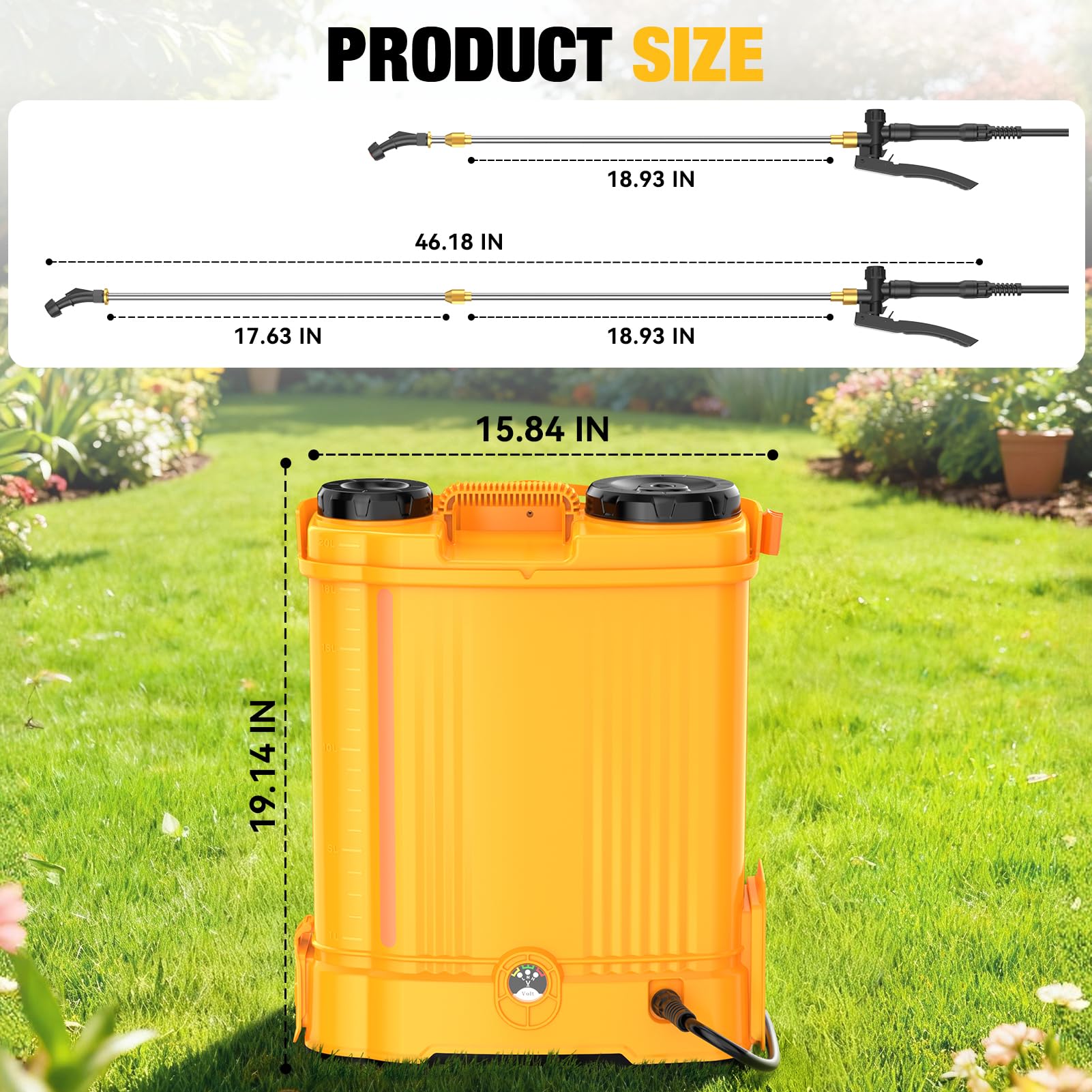Wide-mouth fill cap simplifies mixing and refilling.
