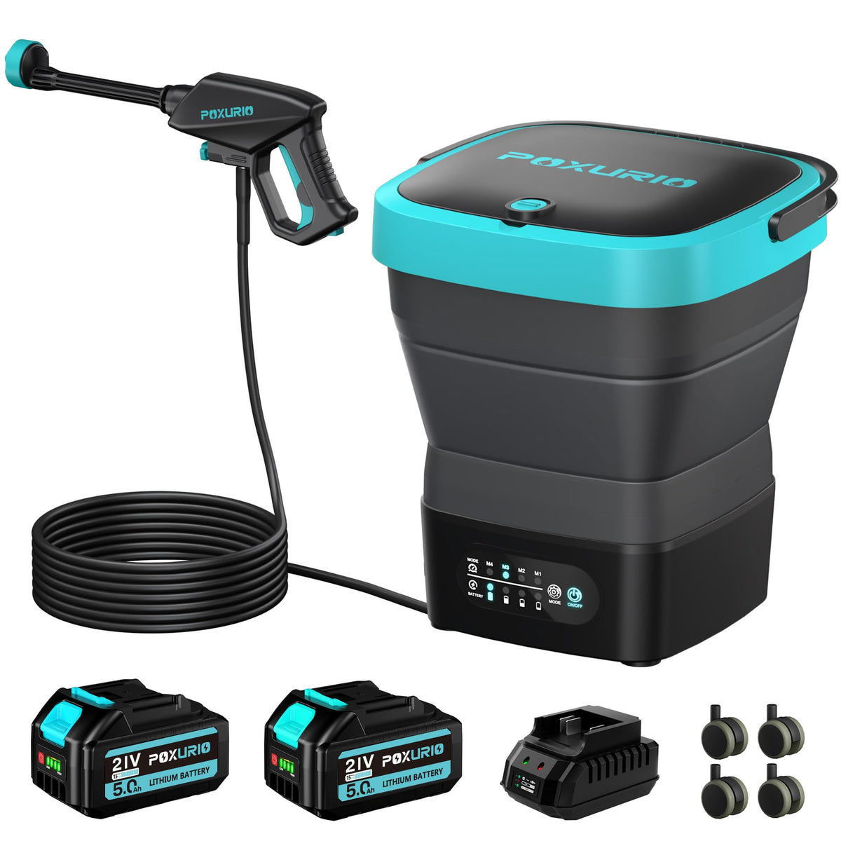 POXURIO 750psi portable washer folded for compact storage and transport