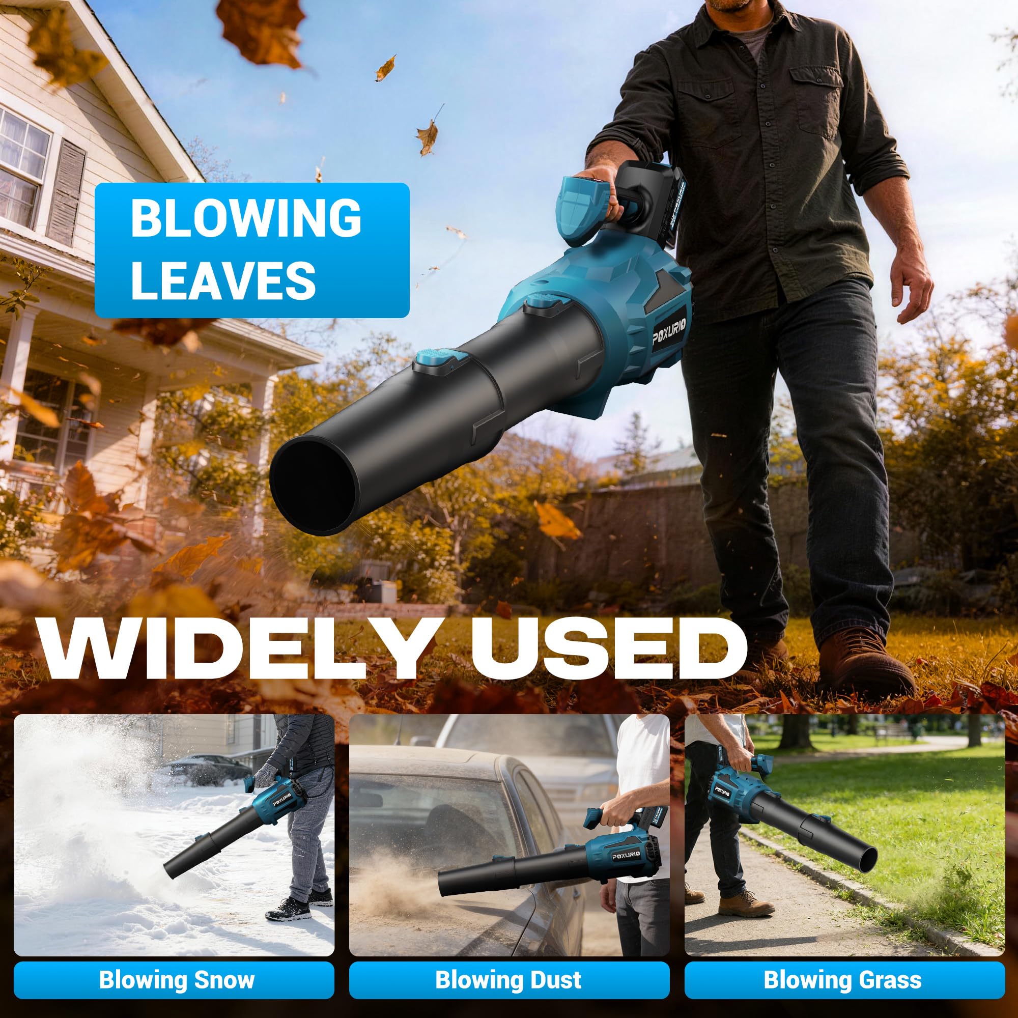 POXURIO durable construction handles dirt, dust, and light snow tasks.