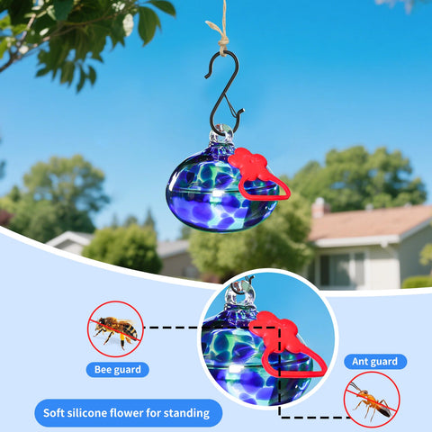 Pozfun hanging glass hummer feeder: easy outdoor placement for balconies, patios, or porches.