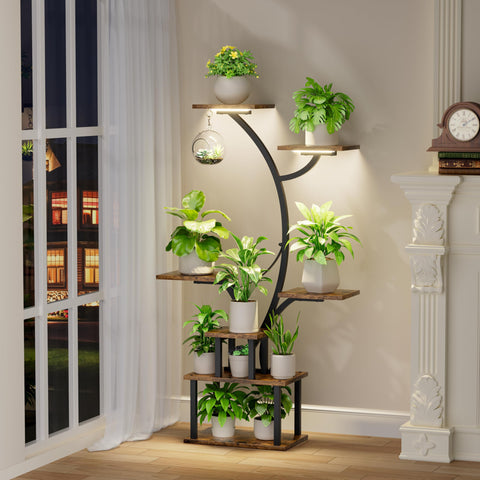 POZILAN 7-tier corner indoor display for plants, books, and decor.
