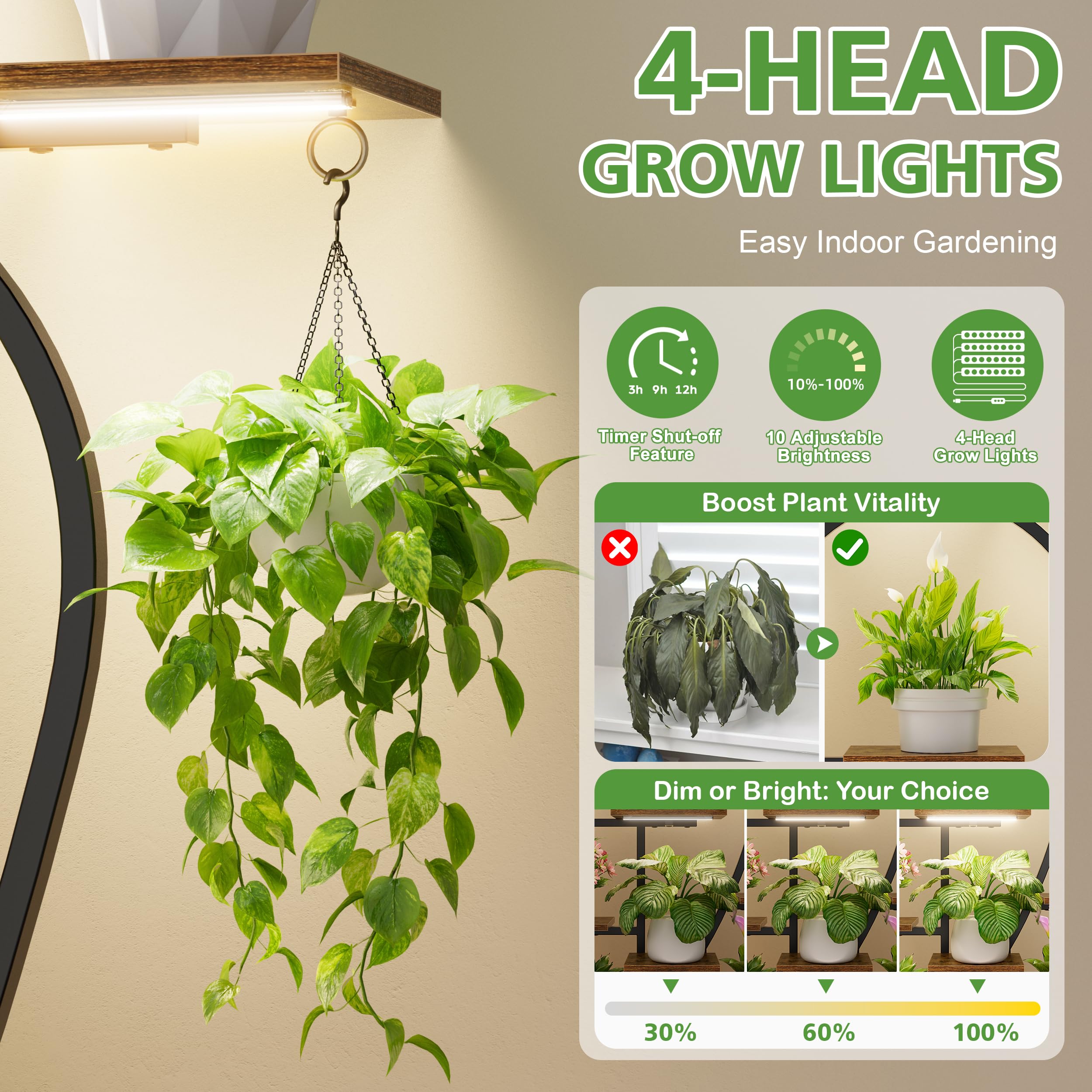 POZILAN robust metal-frame plant rack provides stable support for heavy pots.