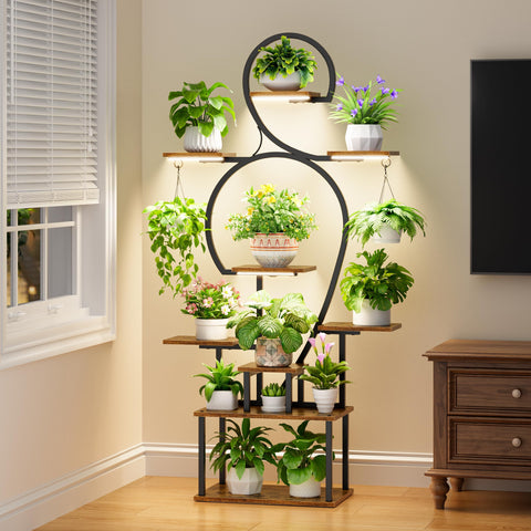 POZILAN plant stand with grow light, nine tiers, ideal for a compact vertical garden.