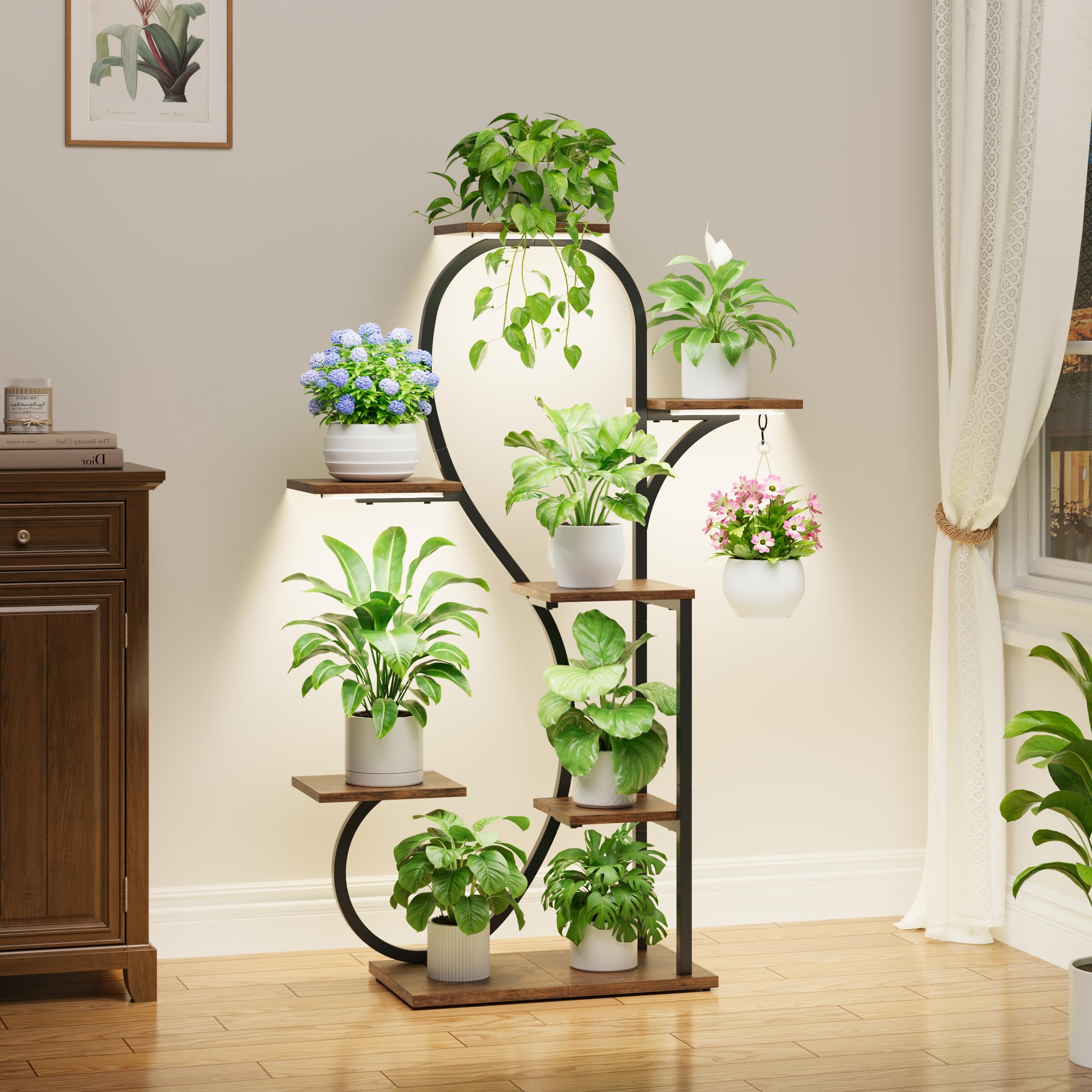 POZILAN plant stand with grow lights and seven tiers for efficient indoor gardening