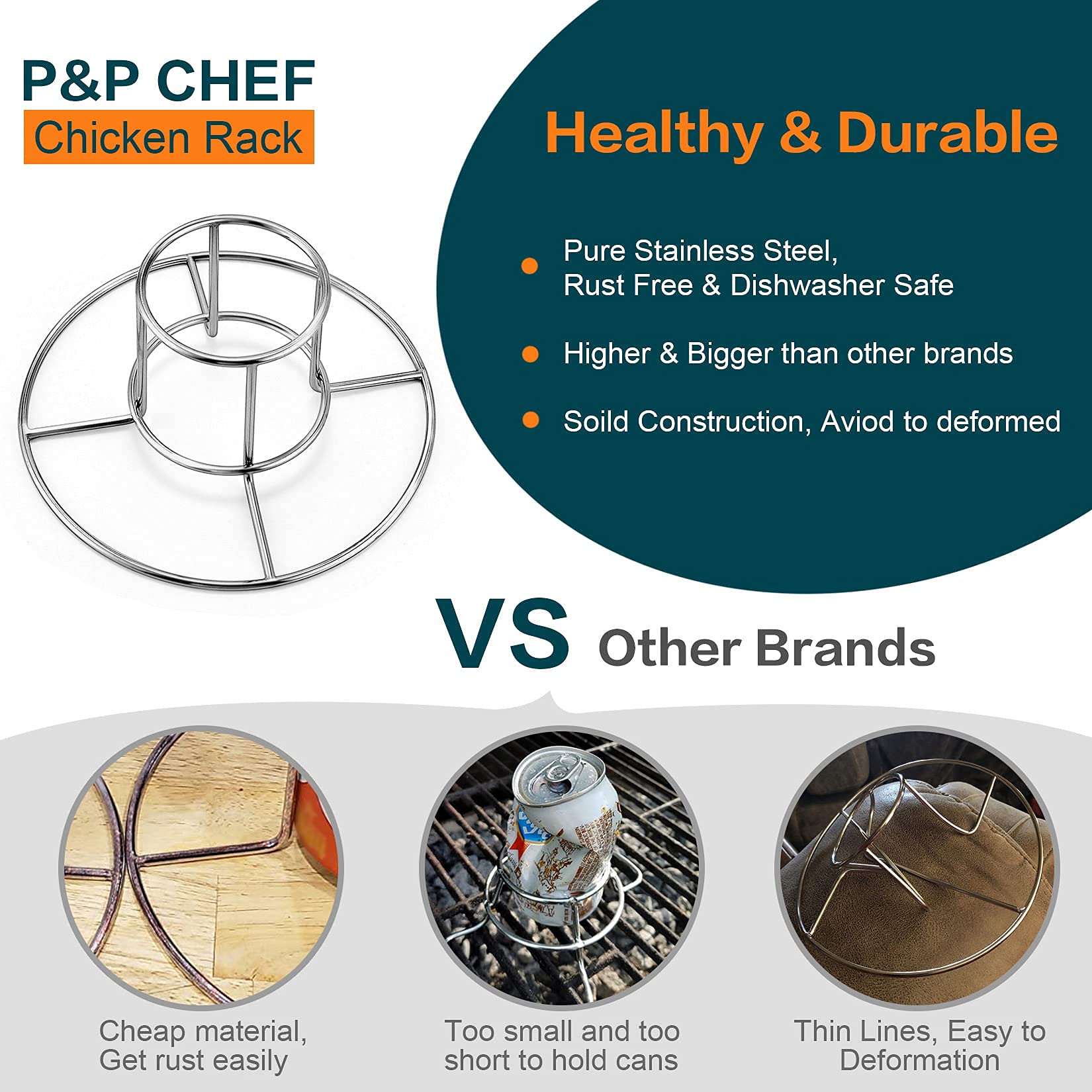 P&P CHEF beer can chicken holder center frame 3x3.5 inch fits standard 12 oz cans