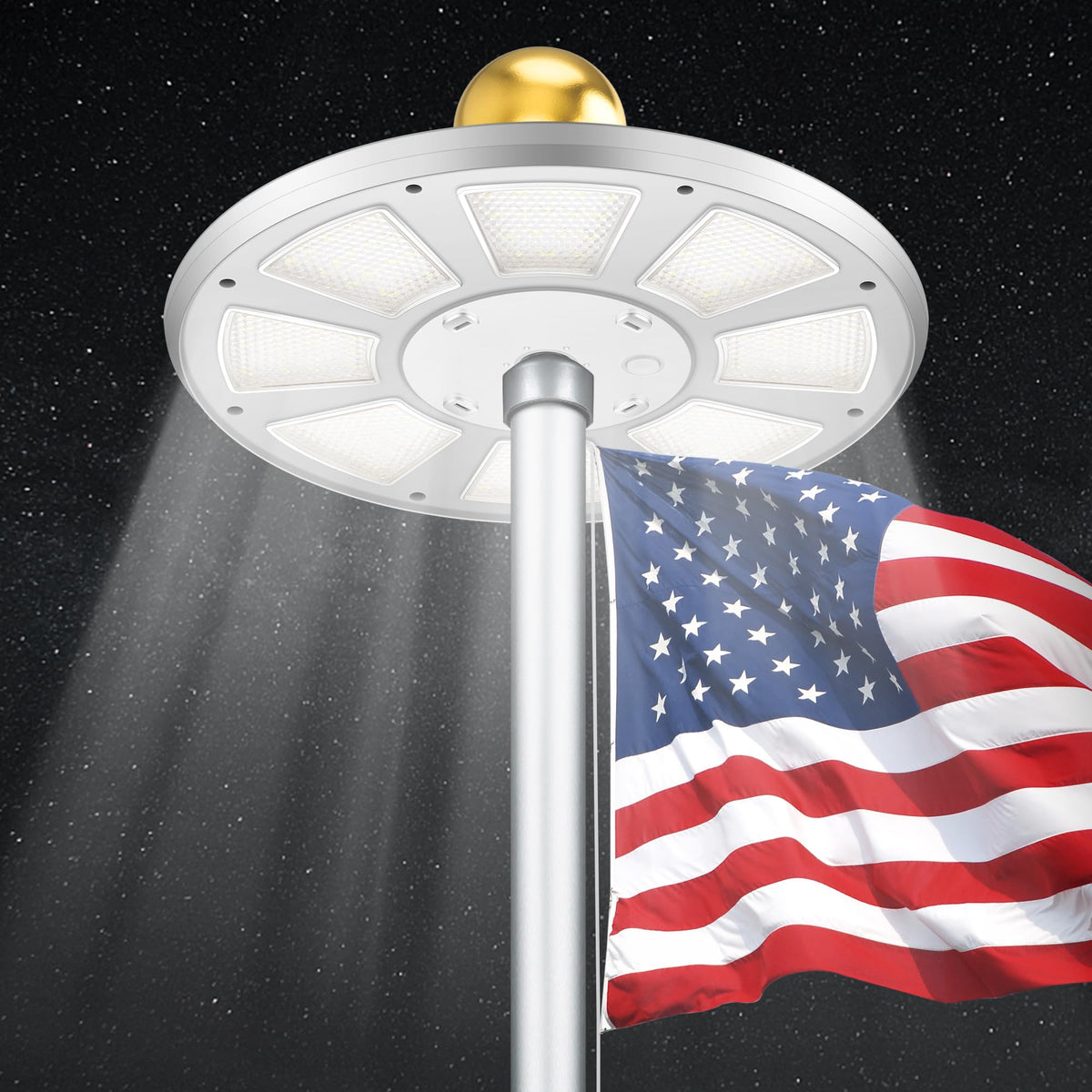 PPQ Premium Ivory Flag Light with 136 LEDs delivers full flag coverage at night.