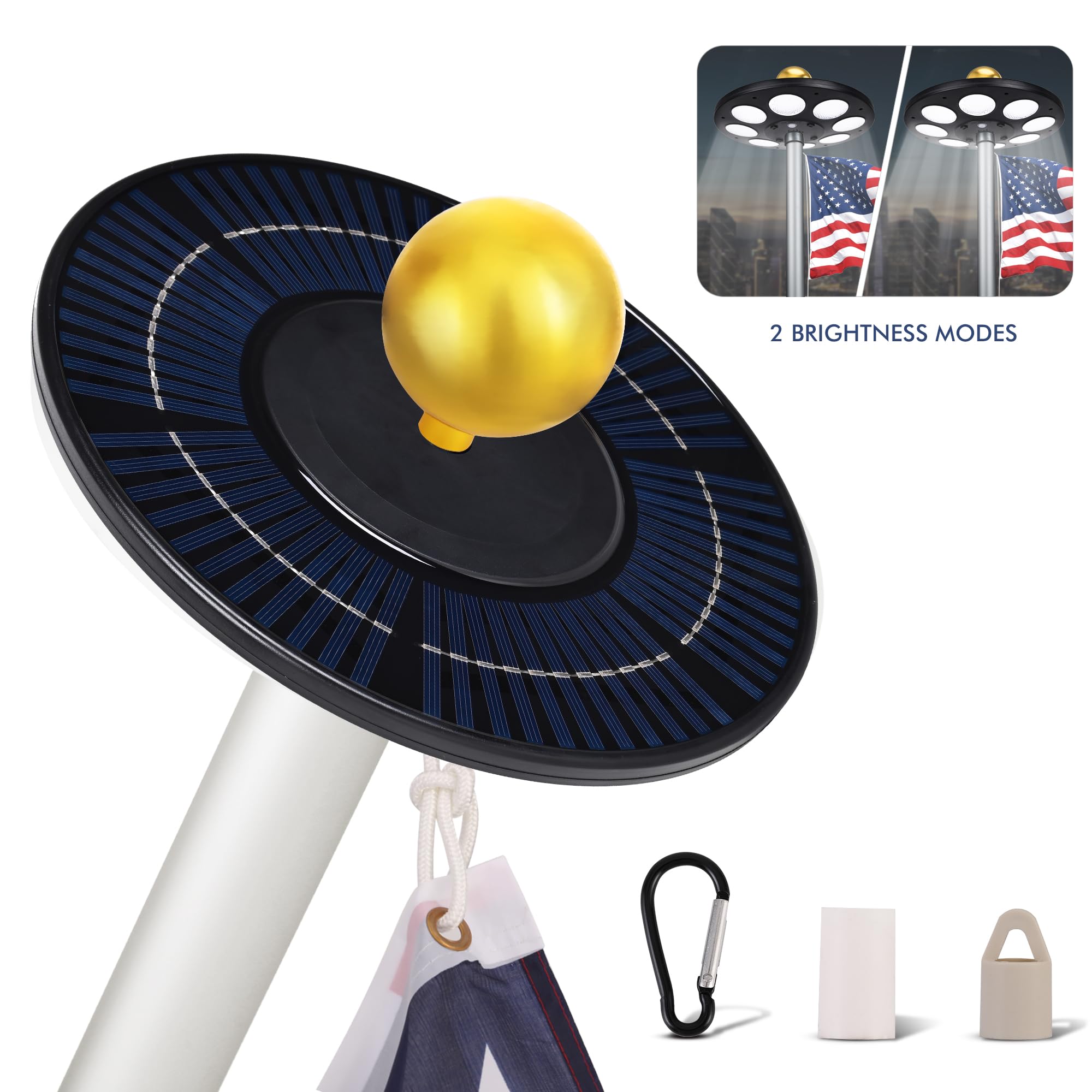 PPQ Solar Flag Pole Light side view showing full flag coverage at night
