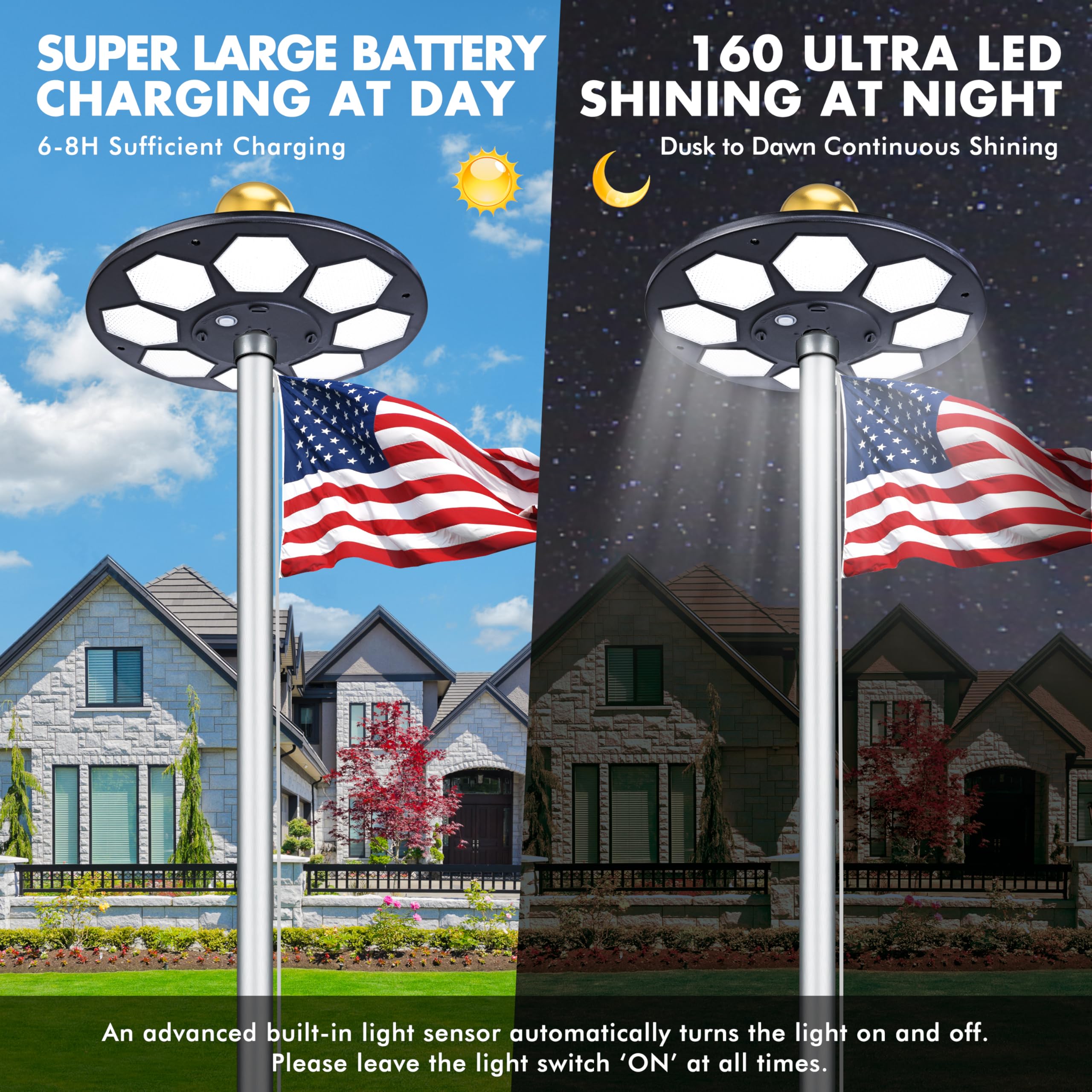 PPQ Solar Flag Pole Light uses eco-friendly solar panels for clean energy