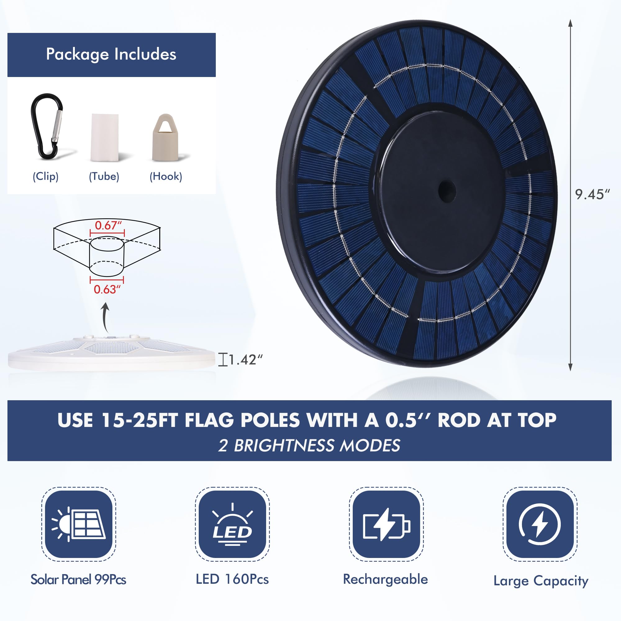 PPQ Solar Flag Pole Light demonstrates 100 percent flag coverage for full presentation