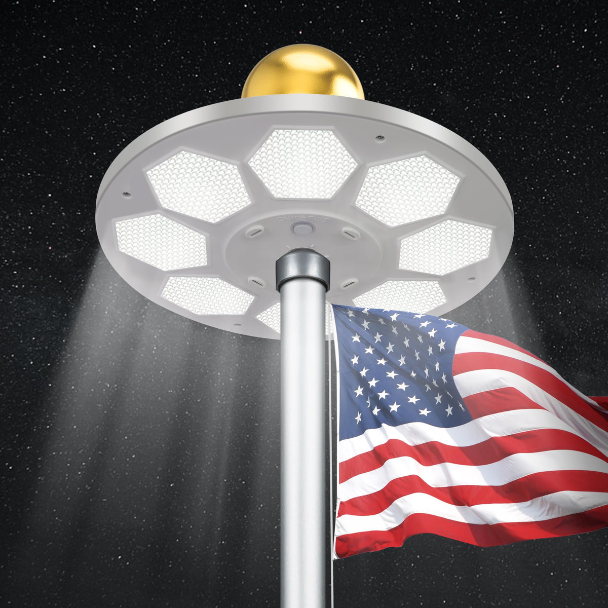 PPQ Solar Flagpole Light with 160 LED for full flag coverage at night.