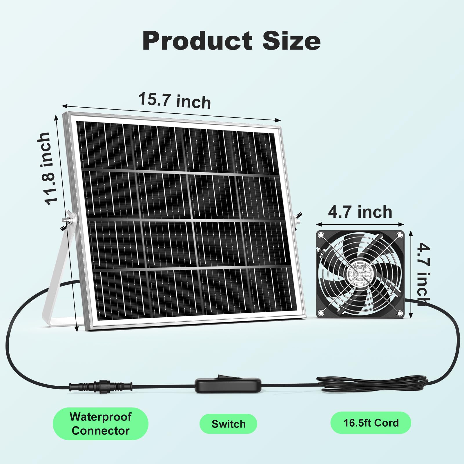 pqins solar greenhouse fan 3 kit delivers 3800 rpm high-speed airflow.