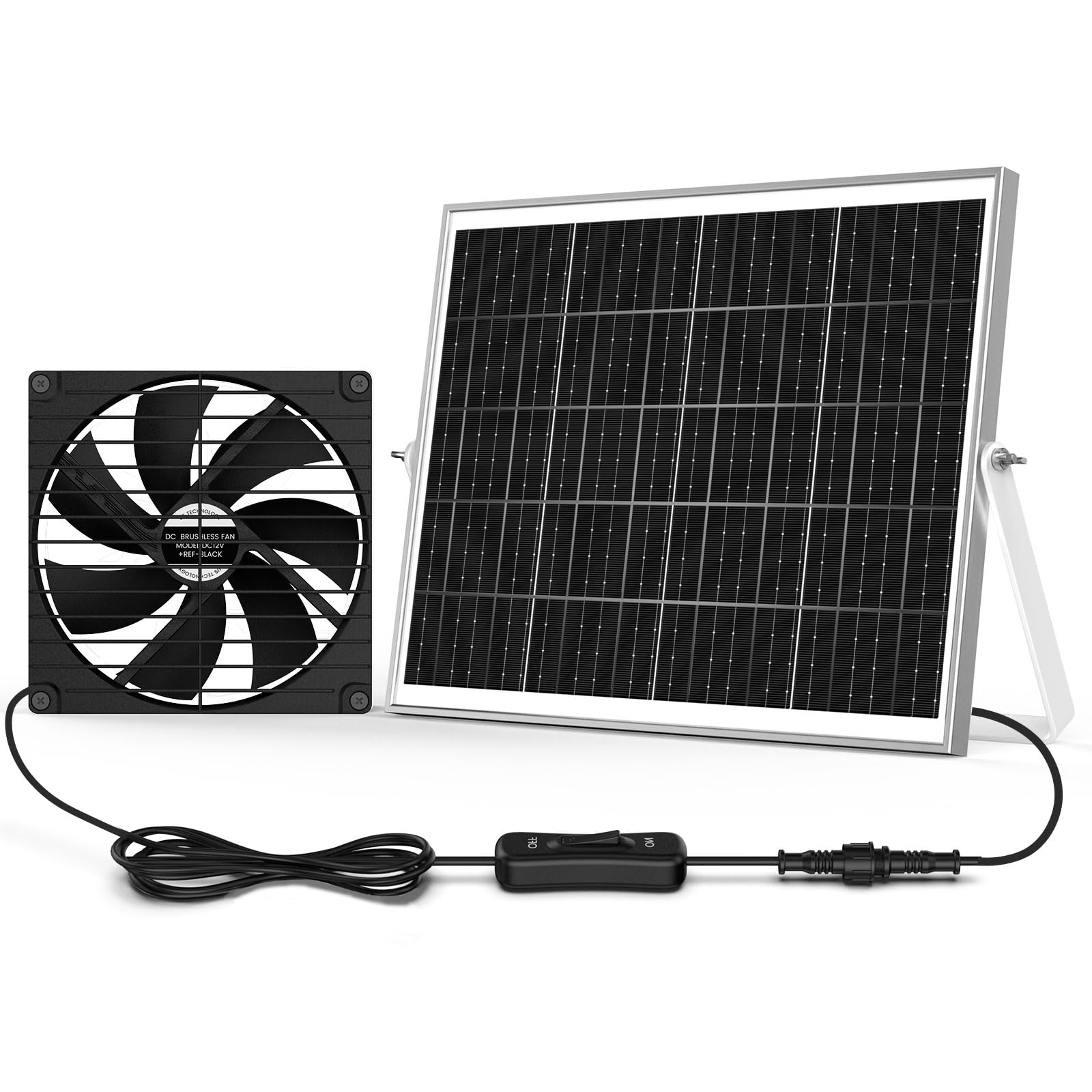pqins 7.1-inch solar greenhouse fan outdoors delivers strong airflow for cooling.