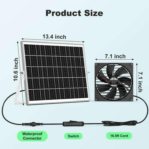pqins solar panel with 16.5 ft cable layout enabling flexible venting.