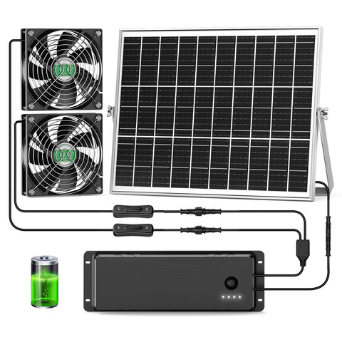 pqins solar panel and fan assembly demonstrating integrated power for outdoor ventilation