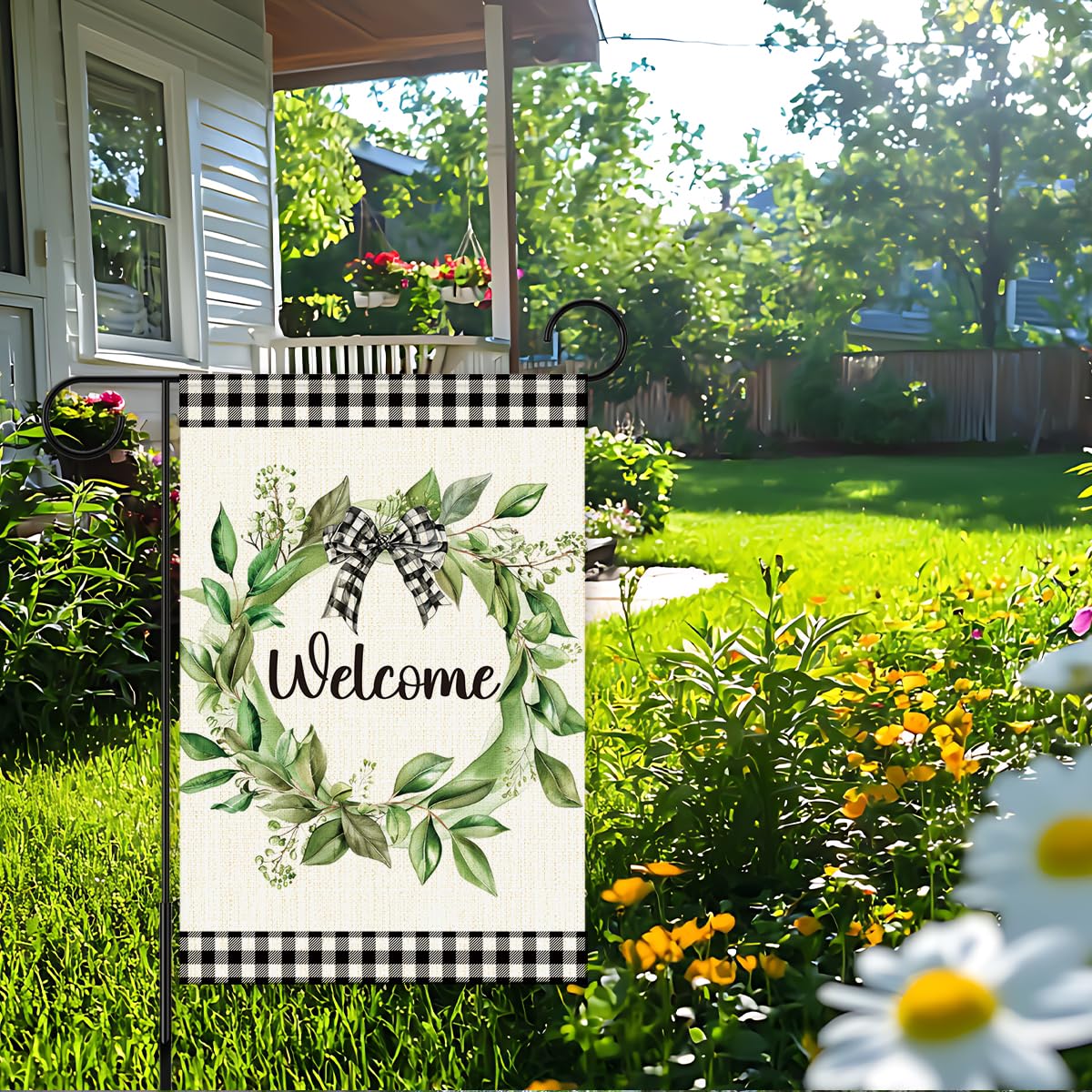 PQVRTMO buffalo plaid farmhouse flag brings cozy style to gates or entryways