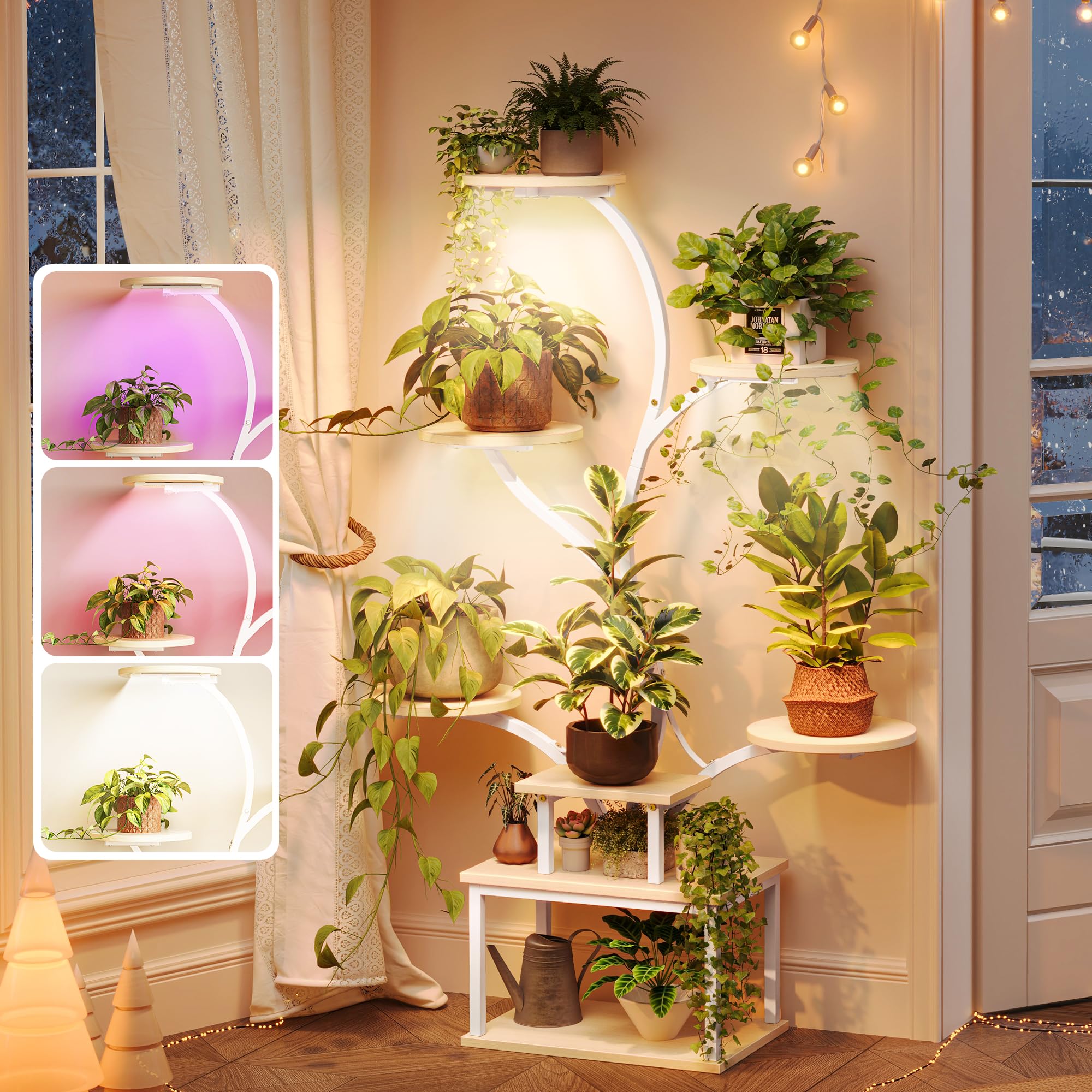 PRAISUN 51-inch plant stand front view with grow lights for year-round care