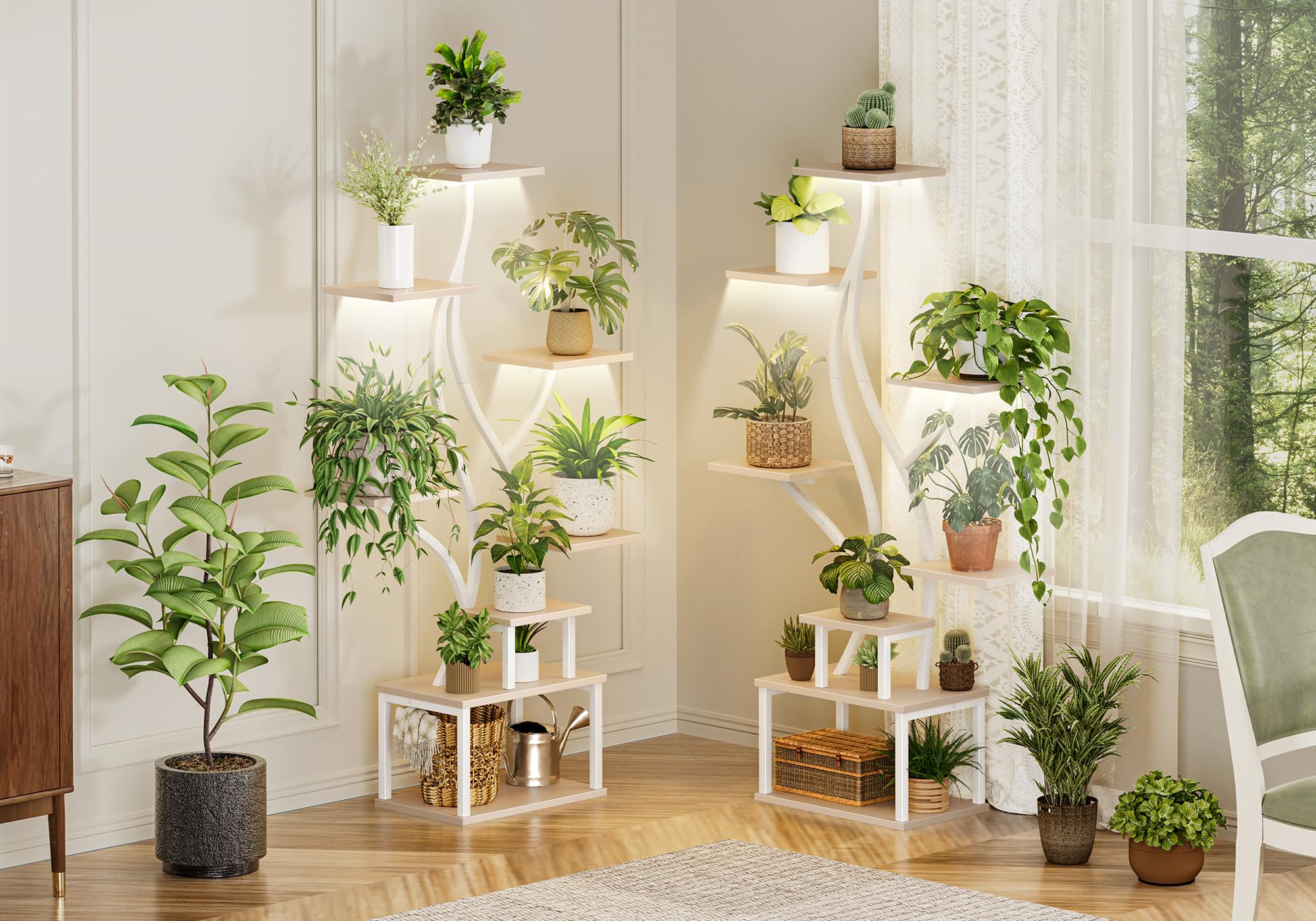 PRAISUN open-base-corner-plant-rack fits tight corners.