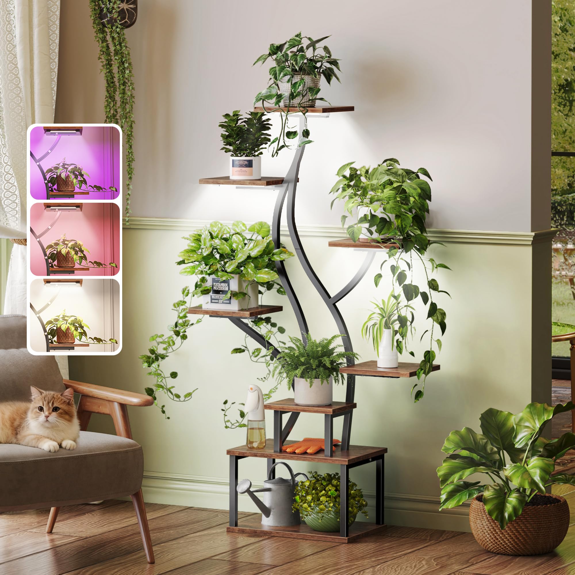 PRAISUN plant stand with full-spectrum grow light for healthy indoor greens