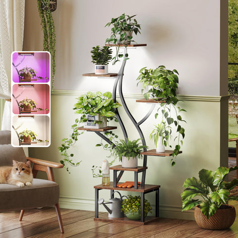 PRAISUN plant stand with full-spectrum grow light for healthy indoor greens