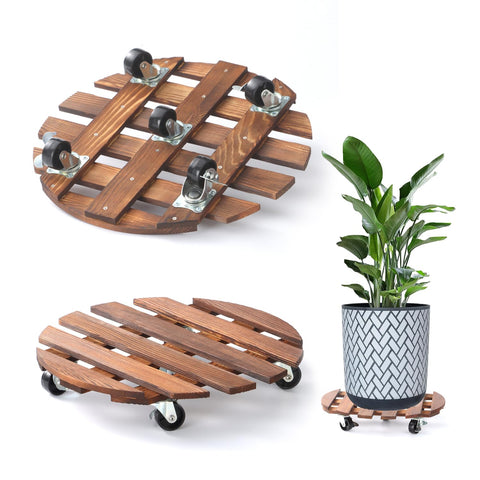 PRAQECZ 2-pack 14-inch plant caddy with wood base moves heavy pots easily.