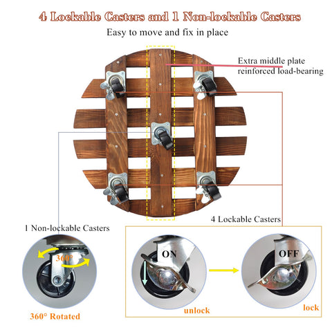 PRAQECZ 5-wheel rolling stand with locks stabilizes pots outdoors.