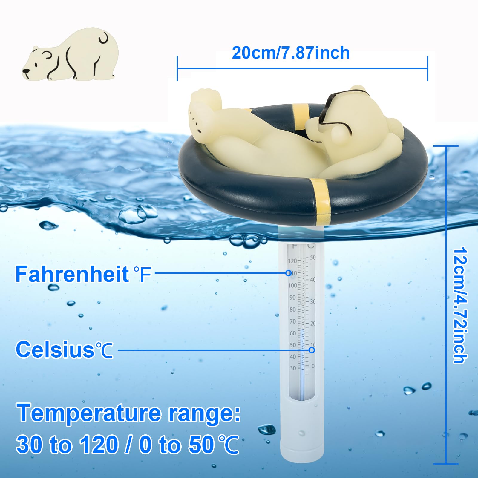 PRASBURR polar bear thermometer display helps monitor spa temperature at a glance.