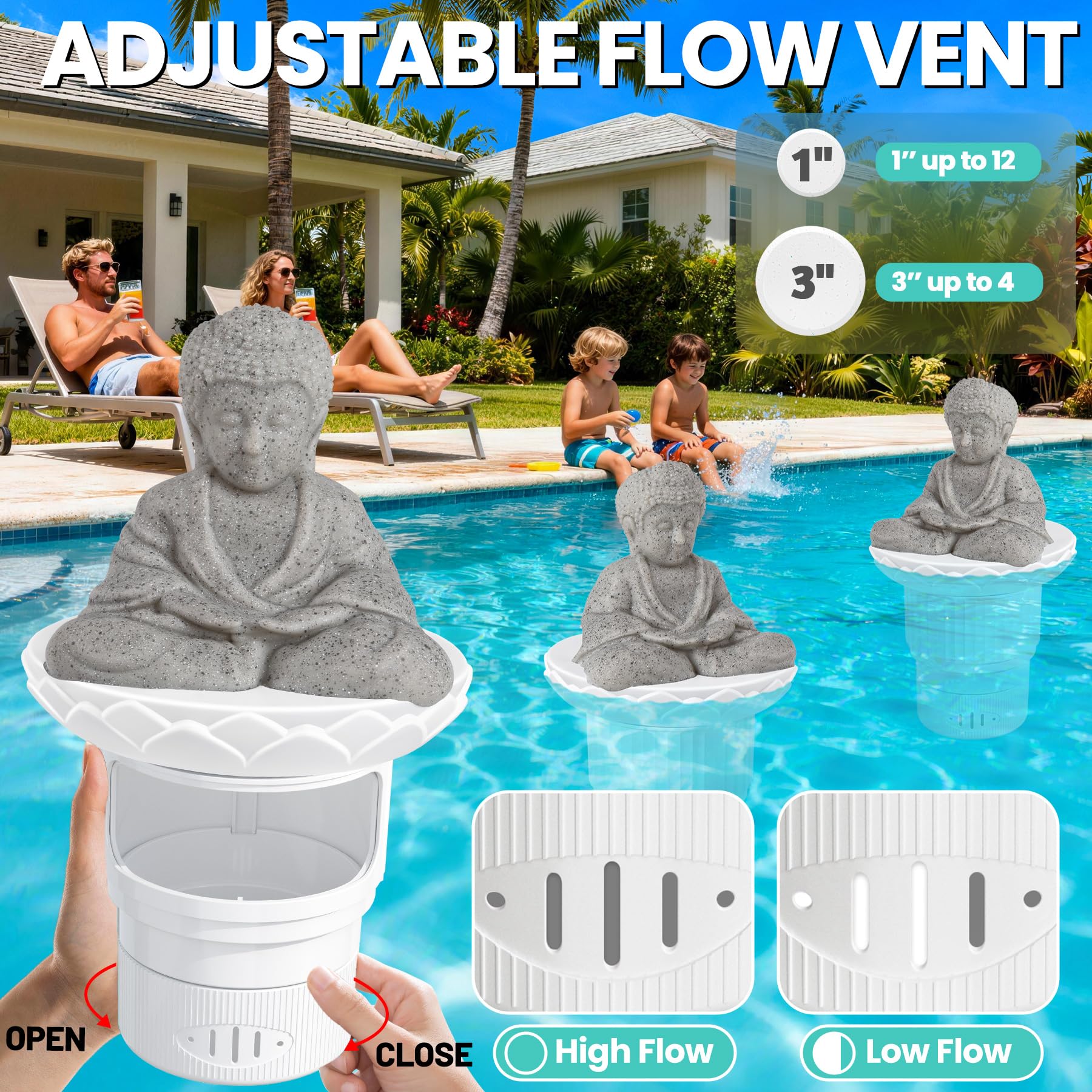 Adjustable chlorine release rings on the PRAXXIS floater enable customized dosing.