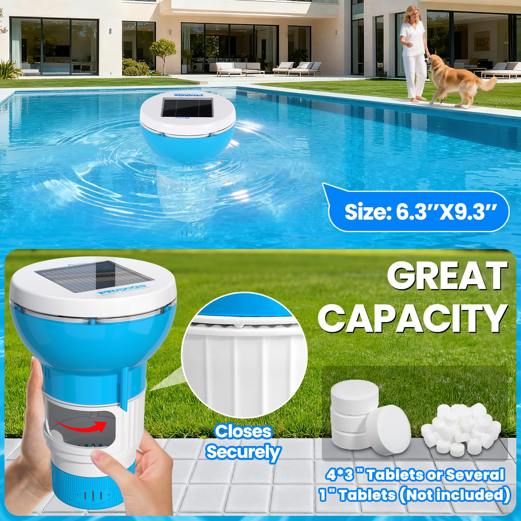 PRAXXIS Easy 3-Step Installation shows simple setup on water