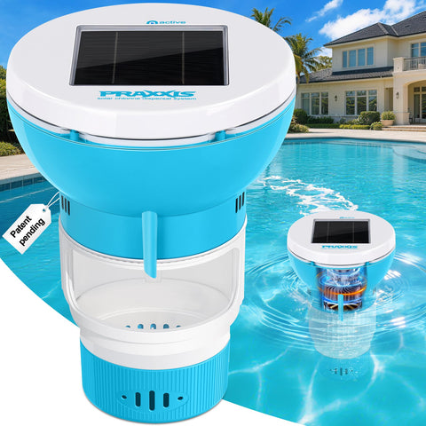 PRAXXIS Solar Chlorine Floater with Pump ensures even distribution under sun
