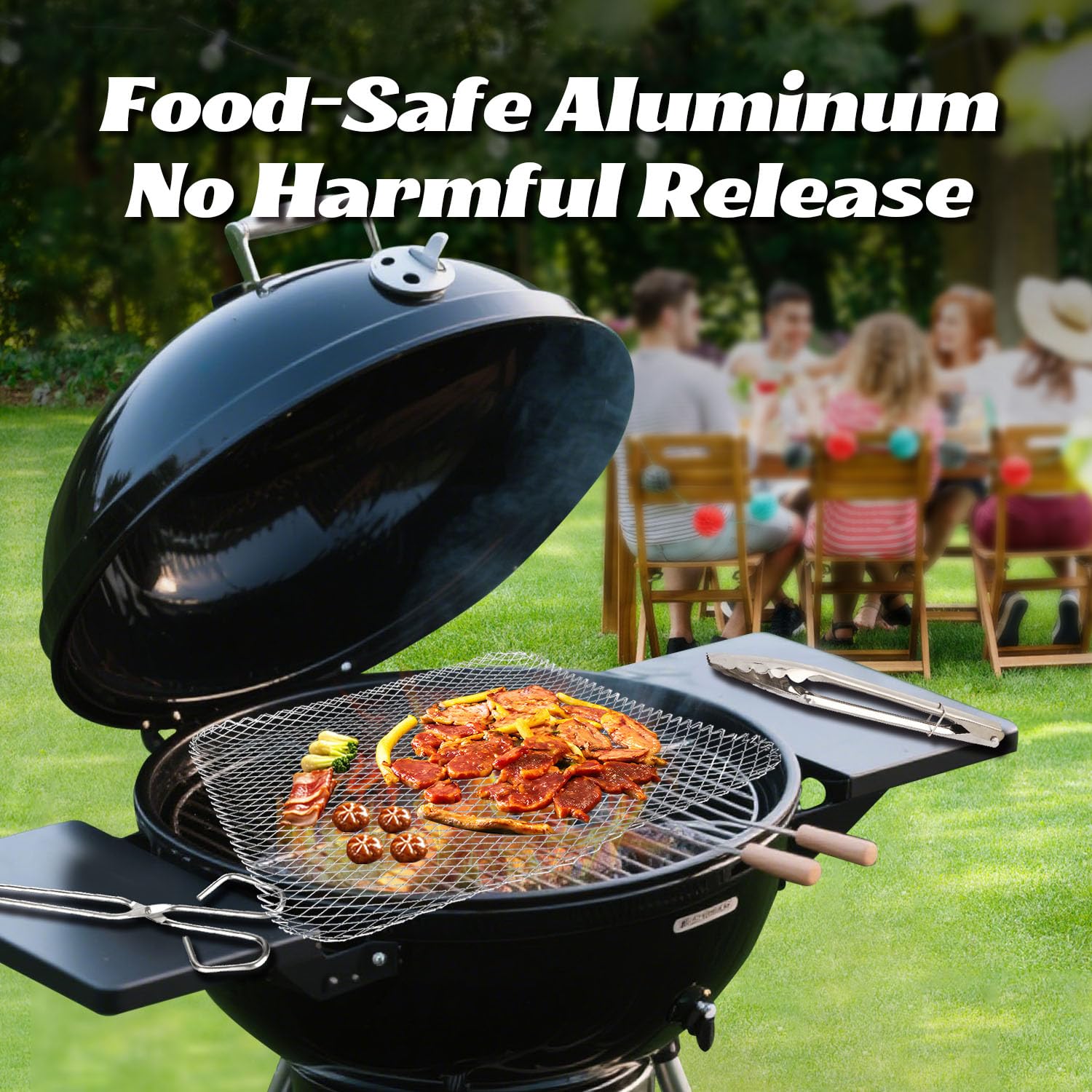 Grill-ready surface highlights non-stick properties that prevent sticking.