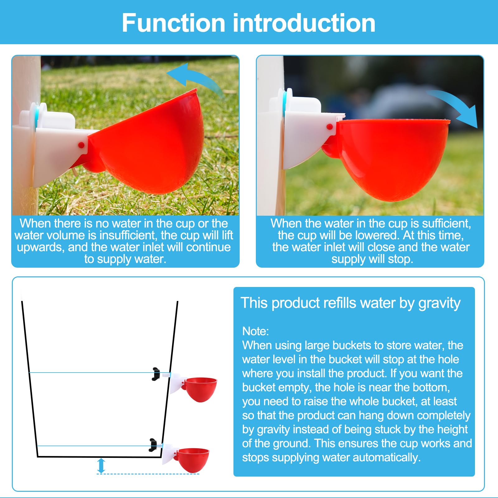 Prdiozyn waterer cups with 3-inch diameter suit poultry.