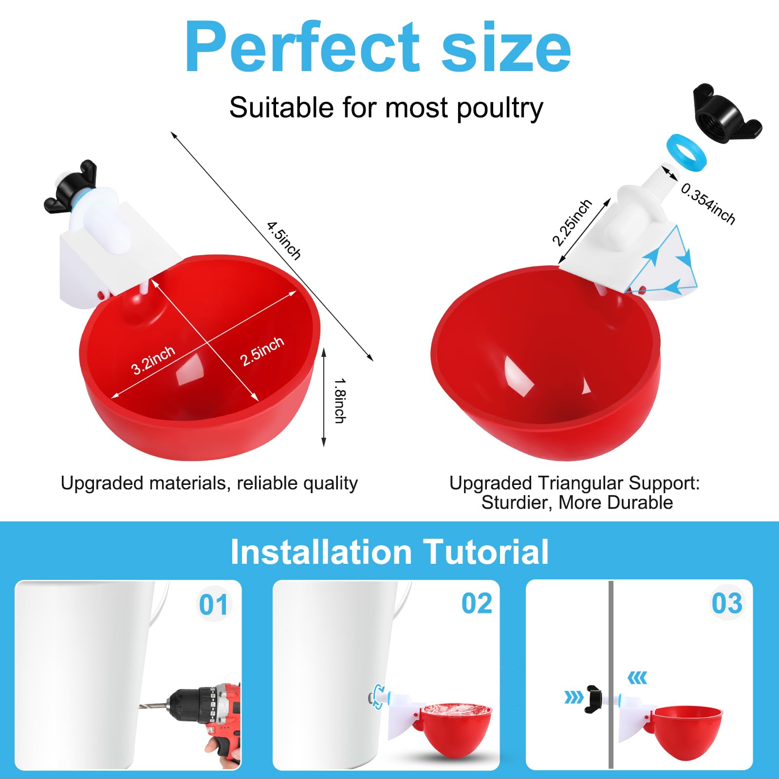 Prdiozyn waterer cups with blue seal washer reduce leaks.