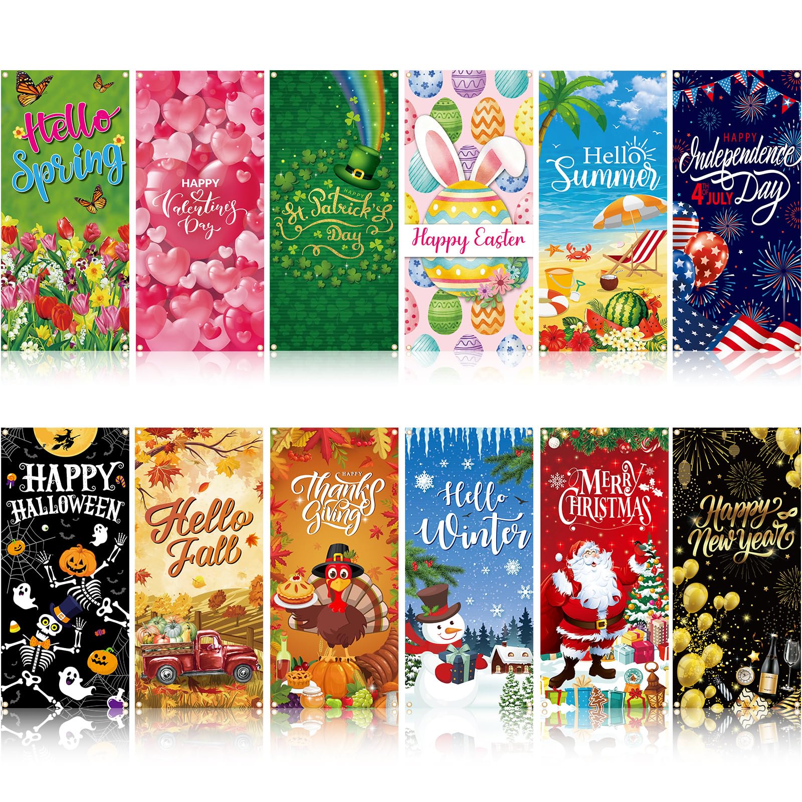 Preboun door cover set for 12 seasonal Easter spring; vibrant colors for a welcoming entry.
