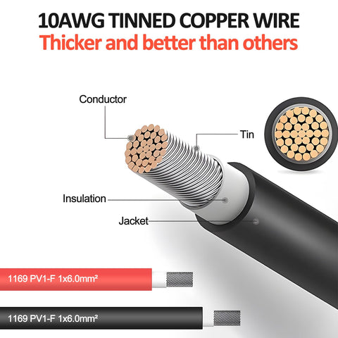Predimeza 10ft black connector cable for durable negative lead in outdoor solar wiring.